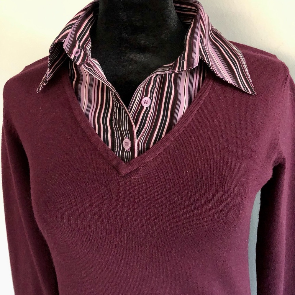 Layered Look Sweater Plum Purple & Stripes Apt.9 Petite Small